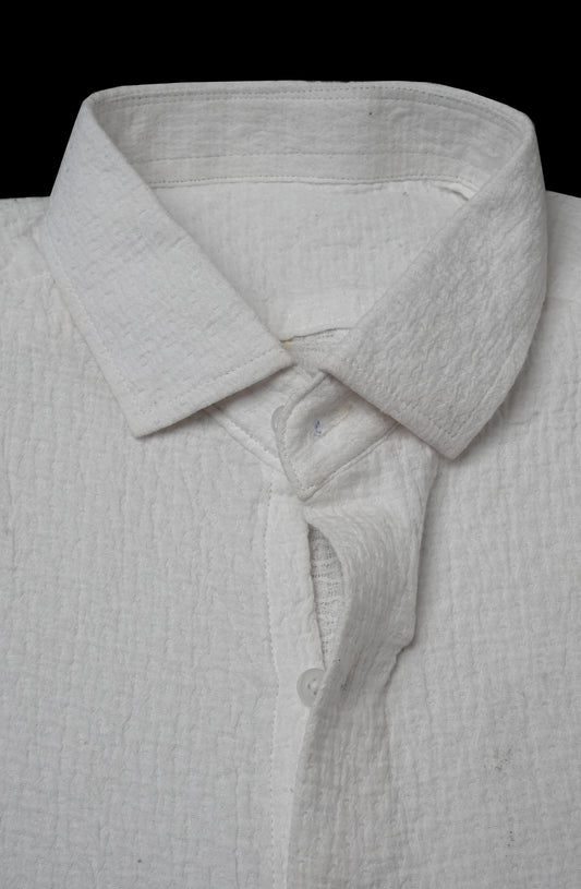 Pearl White Dobby Weave Old Money Full Sleeve Shirt