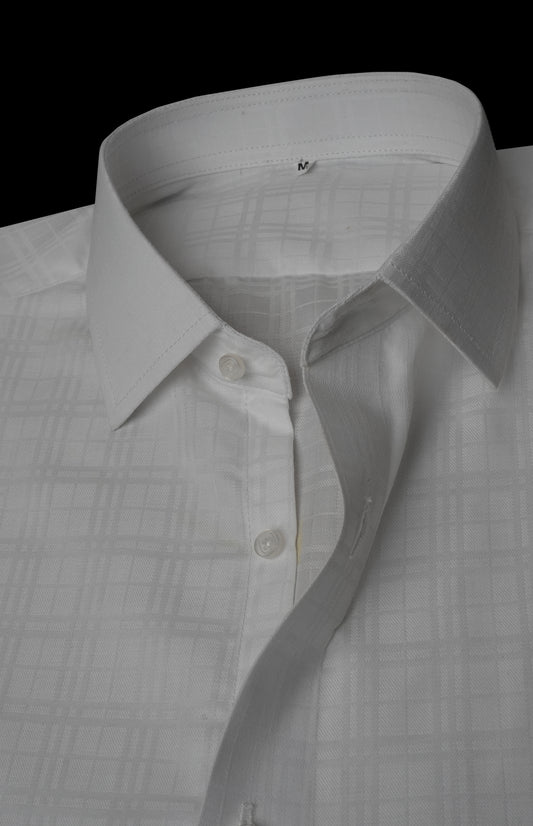 White Italian Self Textured Cotton Shirt