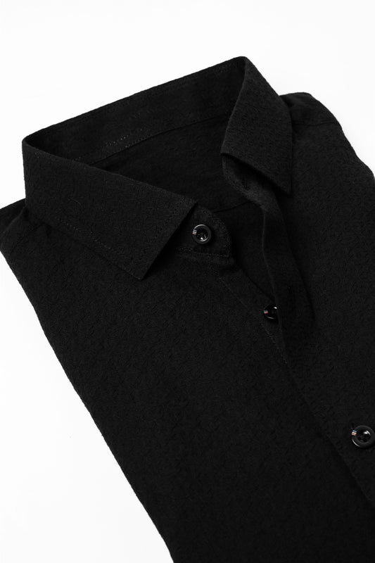 Black Leafy Textured Old Money Full Sleeve Casual Shirt