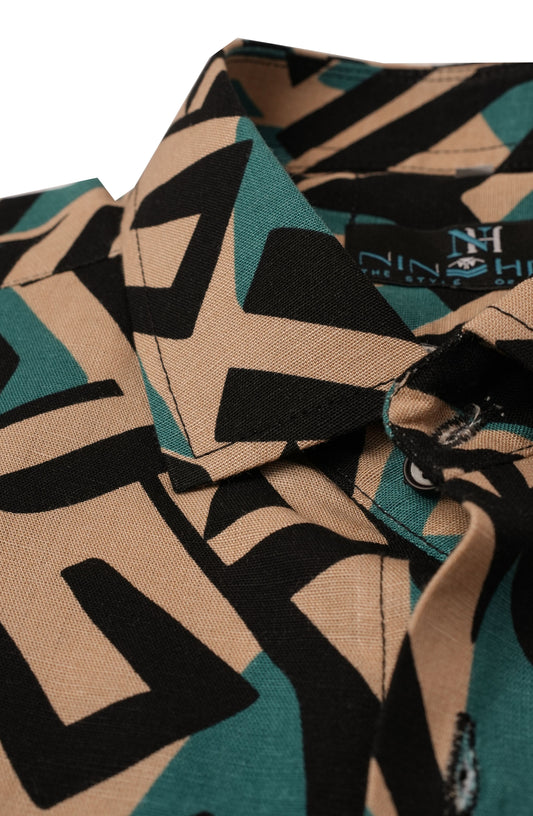 Geometric Pattern Printed Linen Shirt