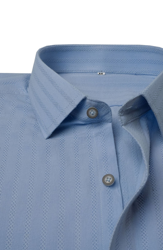 Sky Blue Dobby Micro Diamond Textured Cotton Shirt