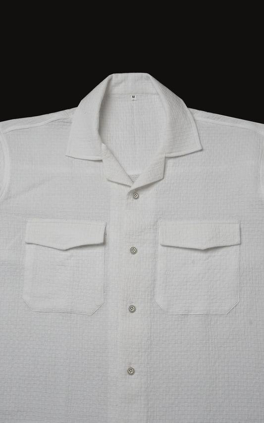 Pearl White Dobby Weave Half Sleeve Old Money Shirt