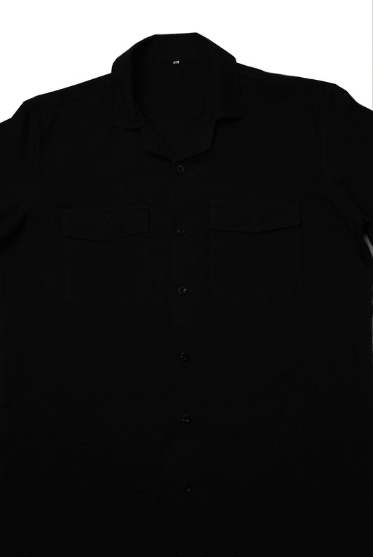 Black Leafy Old Money Half Sleeve Shirt