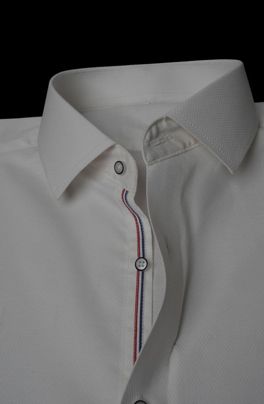 Snow White Diamond Textured Ribbon Contrast Shirt