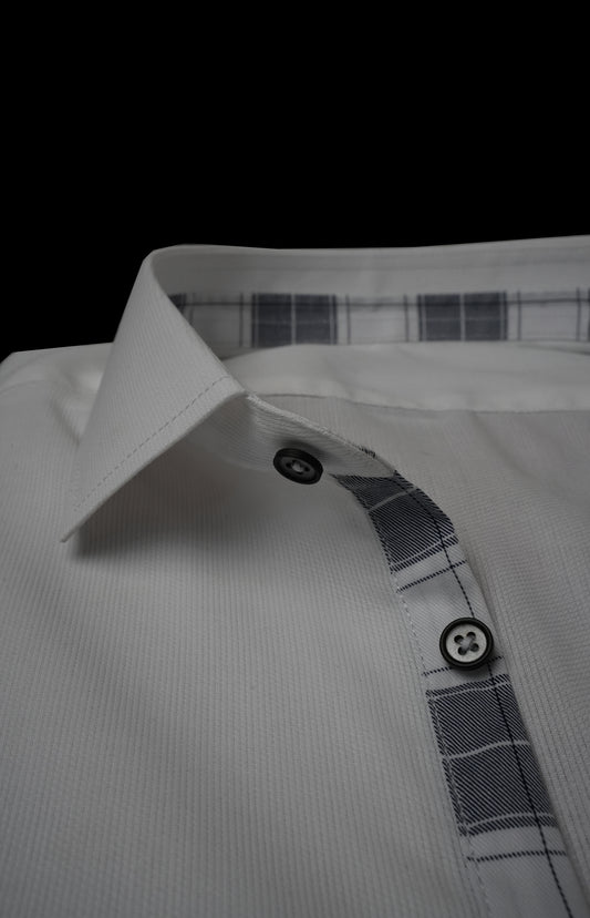 White Grey Windowpane Contrast Shirt