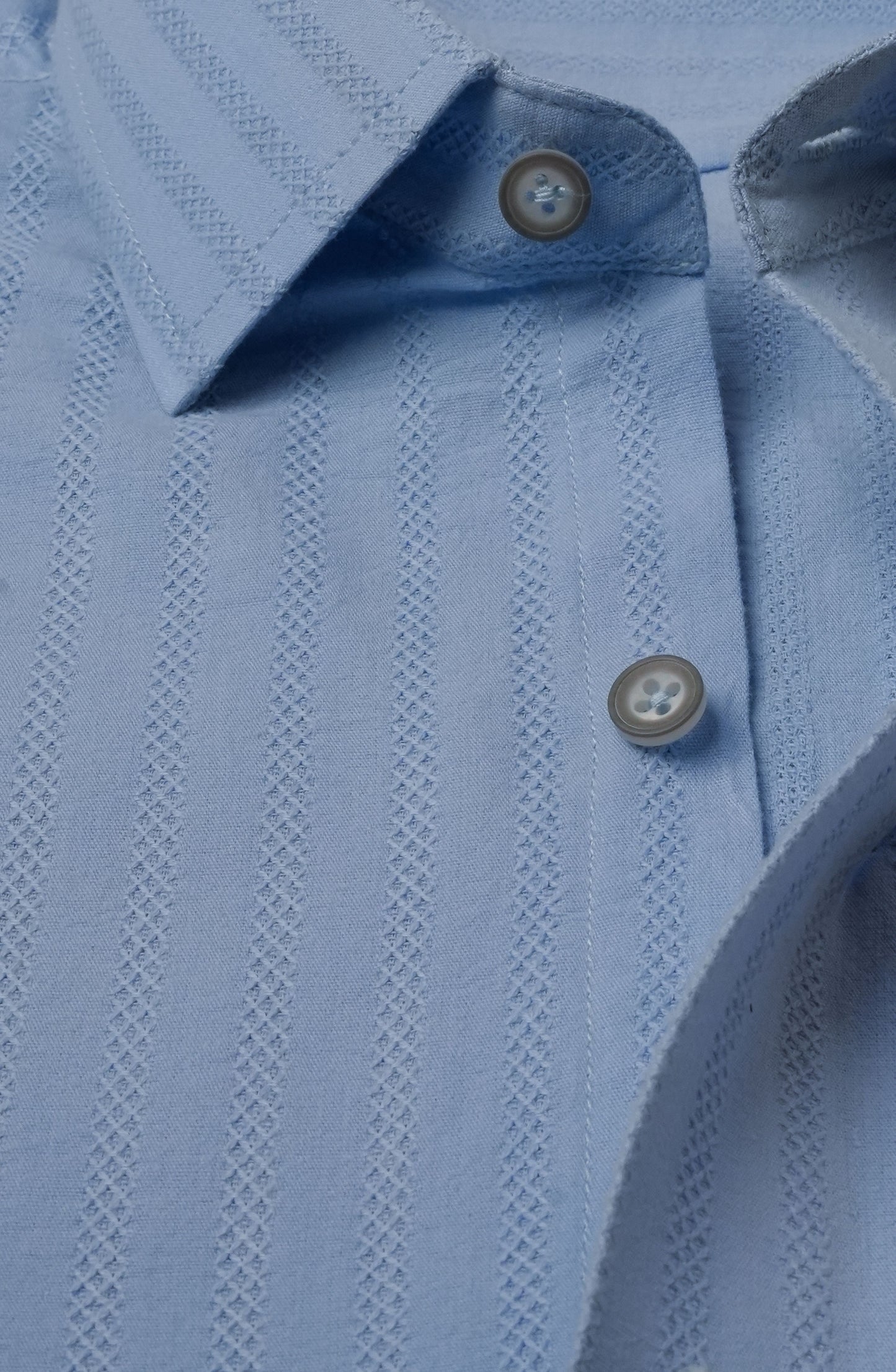 Sky Blue Dobby Micro Diamond Textured Cotton Shirt