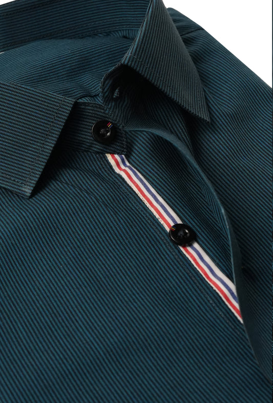 Zinc Black Pinstripe Ribbon Contrast Cotton Shirt