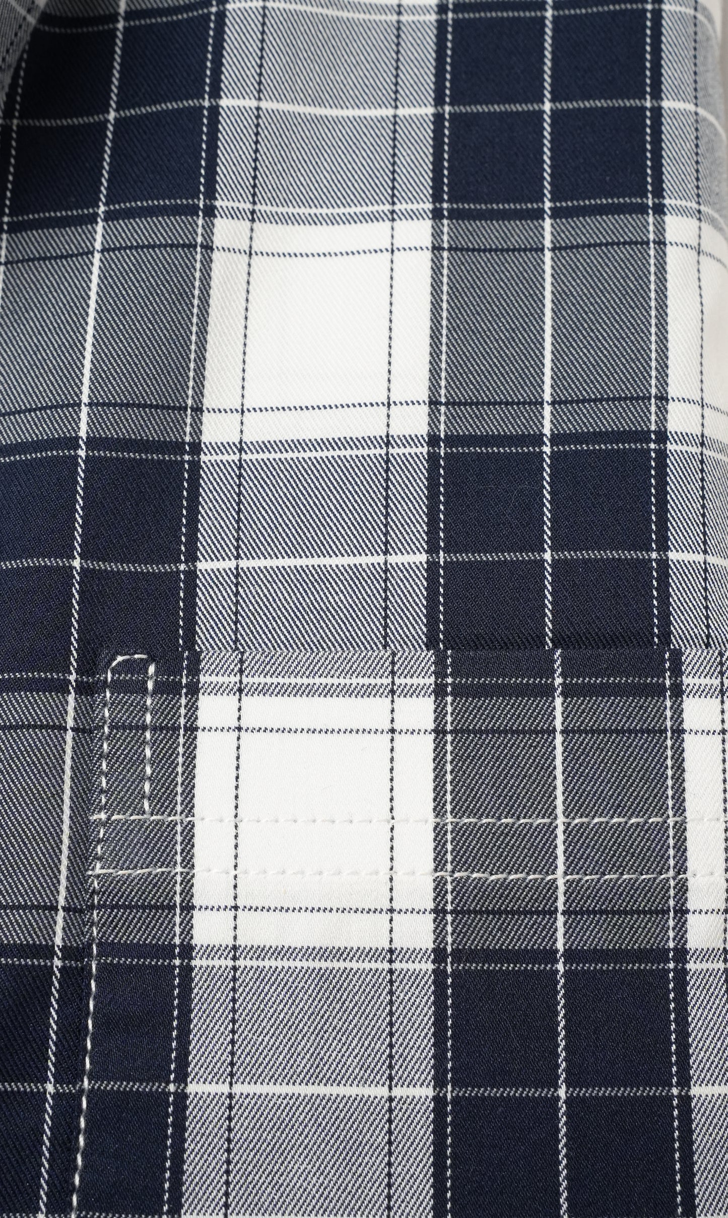 White Navy Blue Check Button-Down Collar Shirt