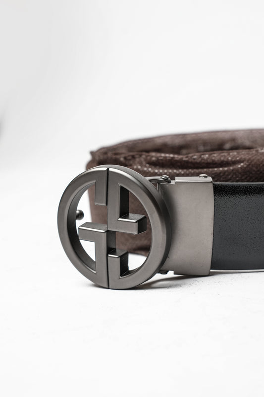 Black Leather Round Logo Belt