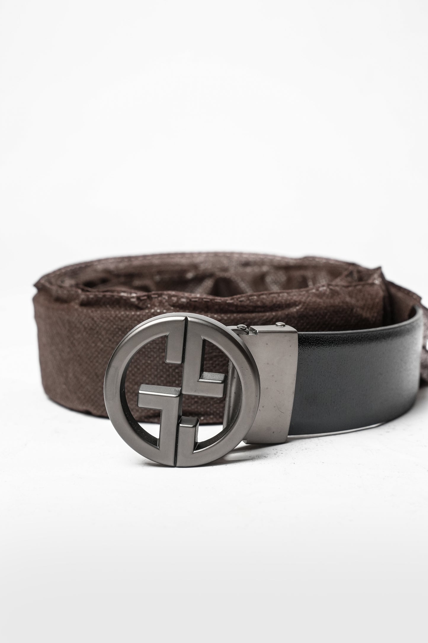 Black Leather Round Logo Belt