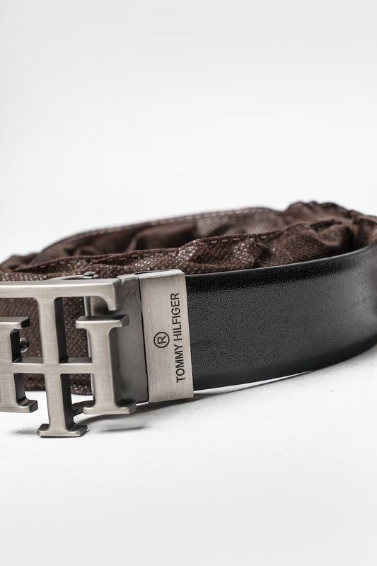 Black Leather TH Logo Belt