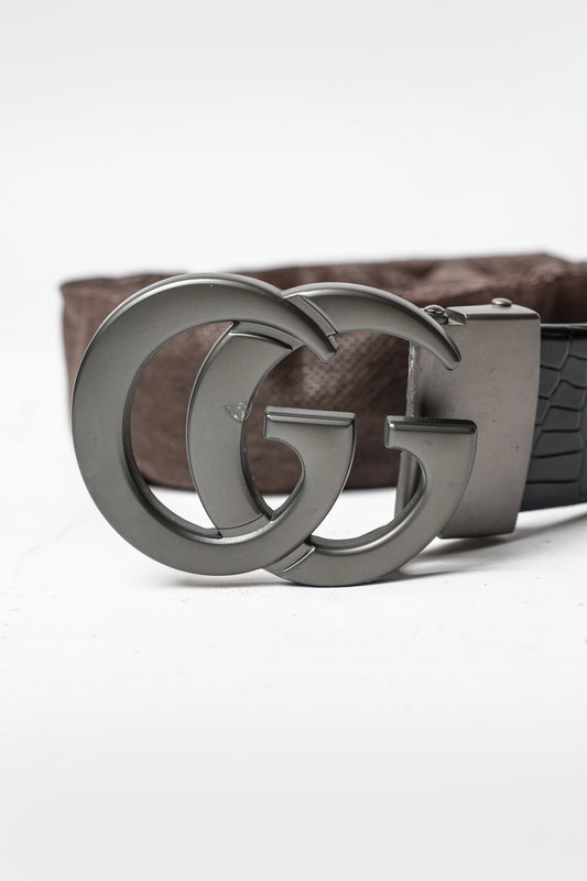 Black Rexine GG Buckle Belt
