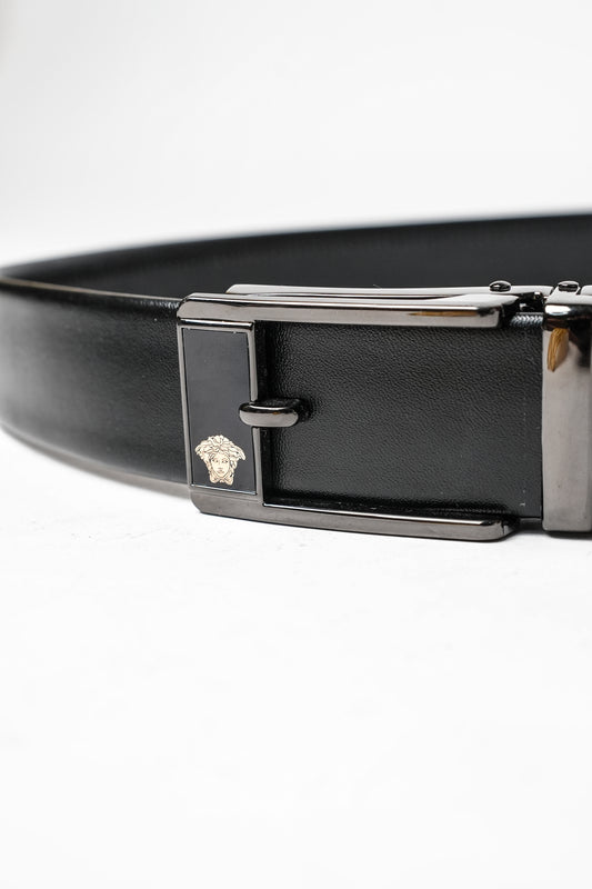 Black Rexine Medusa Logo Belt