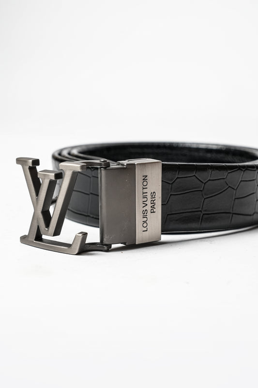 Black Leather LV Logo Belt