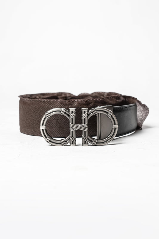 Black Leather Textured Buckle Belt