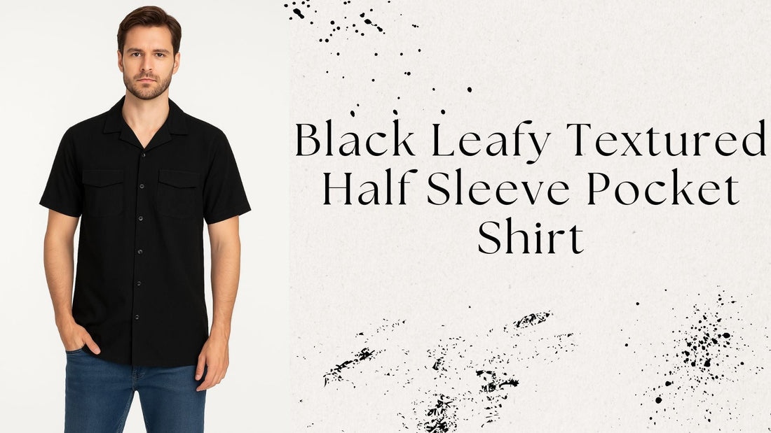 Black Leafy Textured Half Sleeve Pocket Shirt