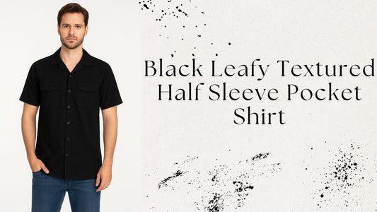 Black Leafy Textured Half Sleeve Pocket Shirt