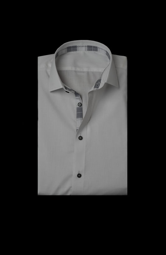White Grey Windowpane Contrast Shirt