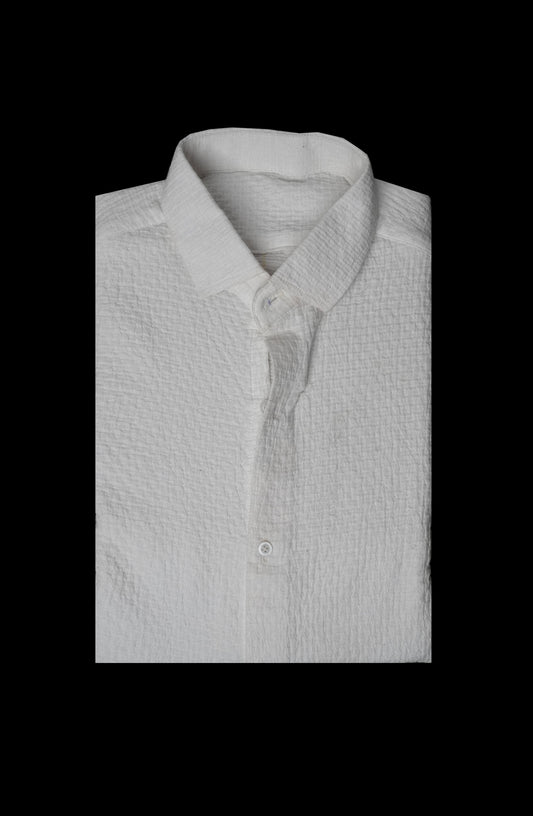 Pearl White Dobby Weave Old Money Full Sleeve Shirt