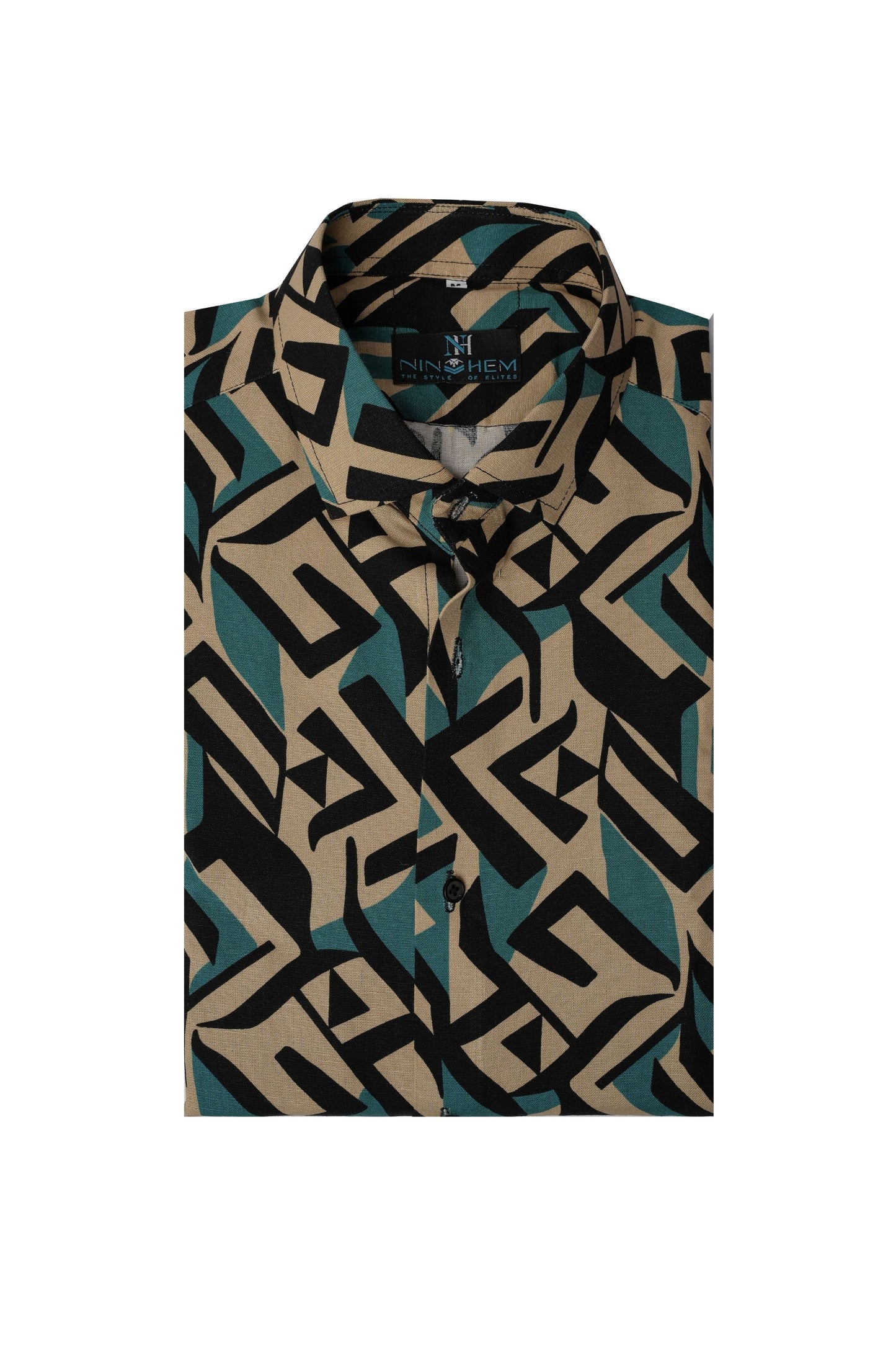 Geometric Pattern Printed Linen Shirt