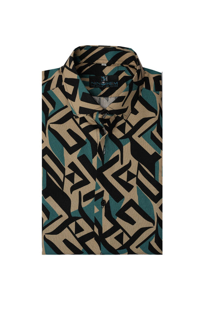 Geometric Pattern Printed Linen Shirt
