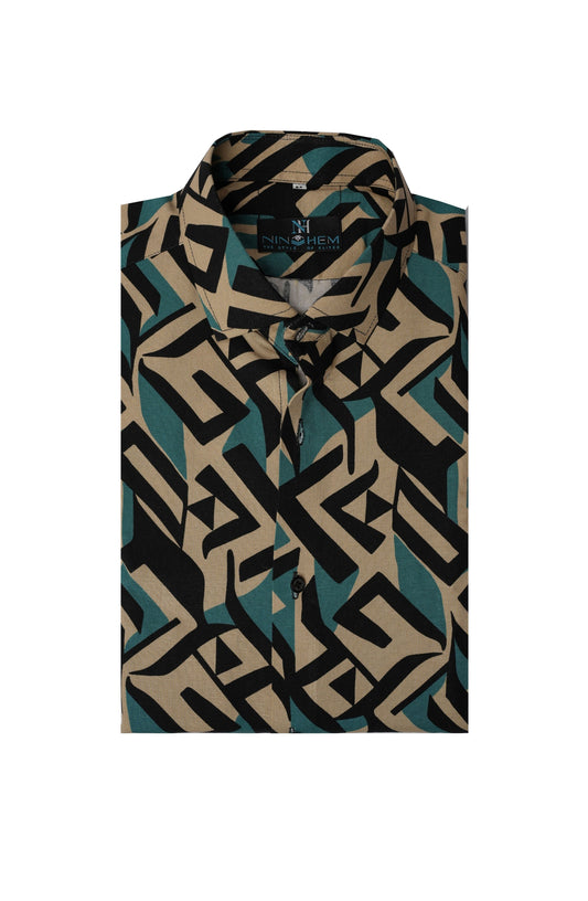 Geometric Pattern Printed Linen Shirt