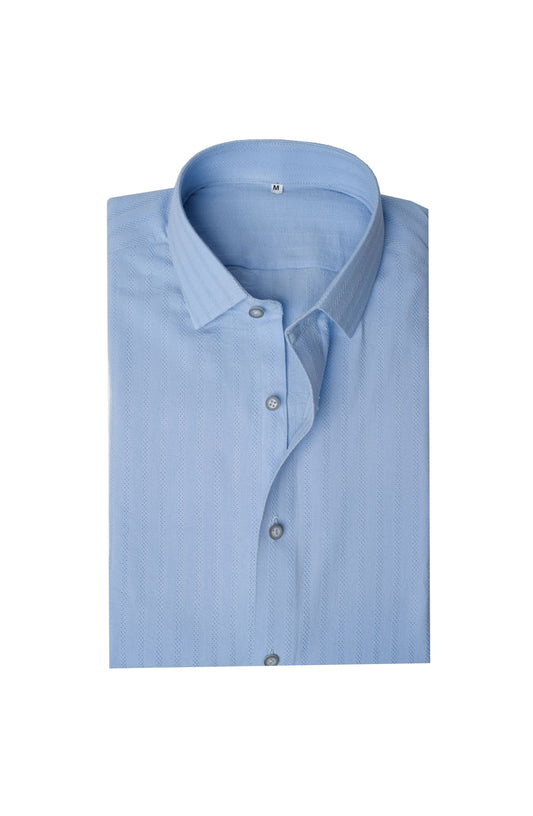 Sky Blue Dobby Micro Diamond Textured Cotton Shirt