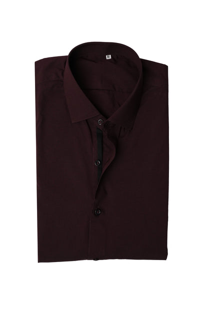 Maroon Plain Black Formal Contrast Shirt