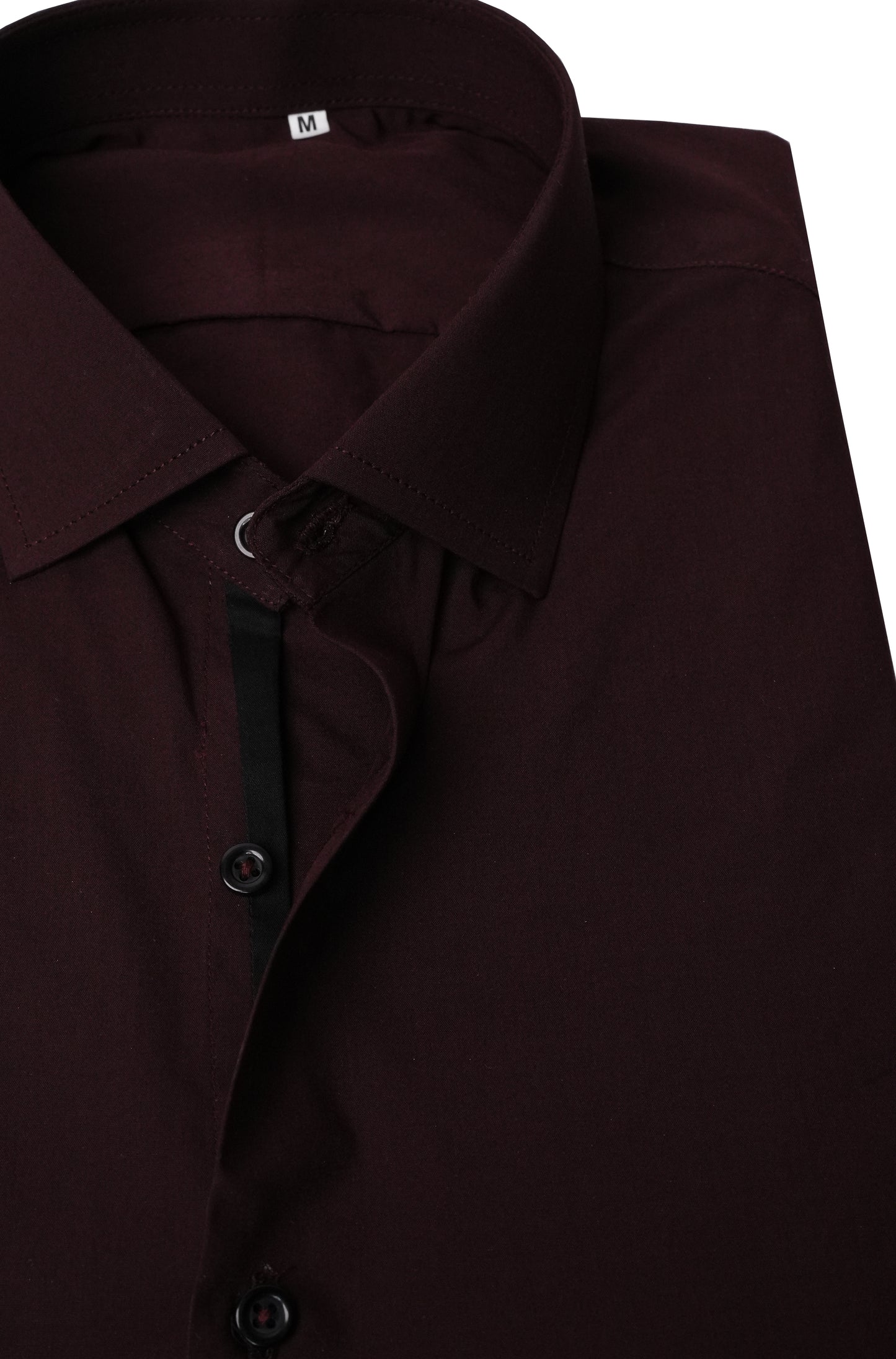 Maroon Plain Black Formal Contrast Shirt