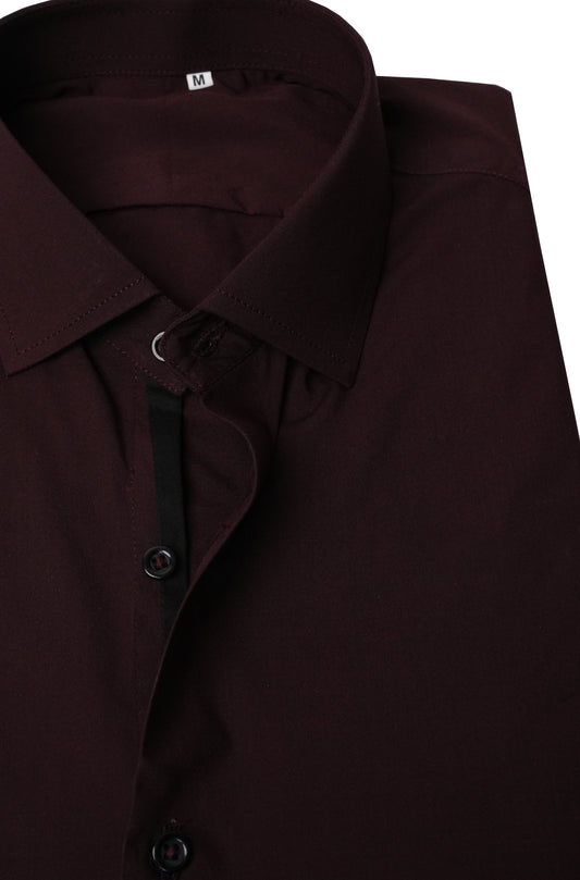 Maroon Plain Black Formal Contrast Shirt