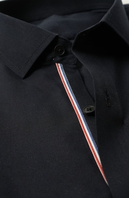 Navy Blue Ribbon Contrast Shirt