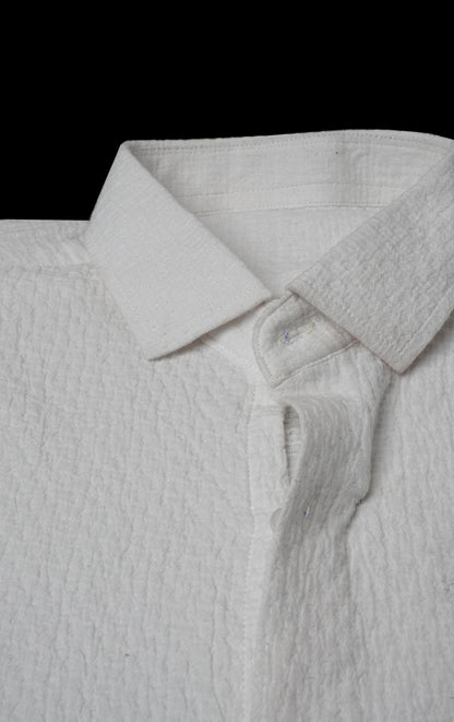 Pearl White Dobby Weave Old Money Full Sleeve Shirt