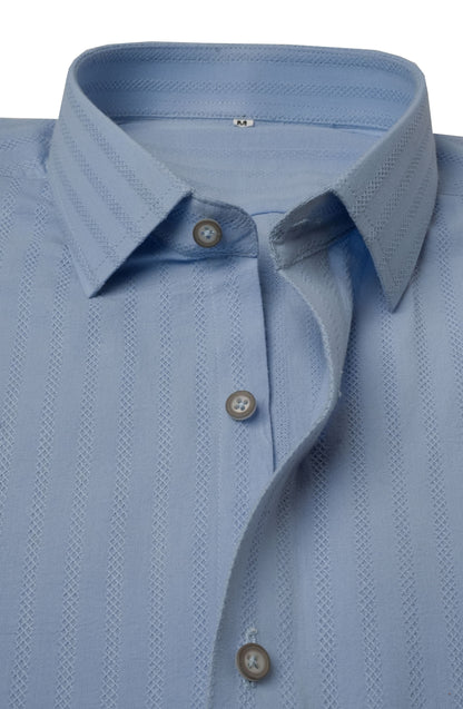 Sky Blue Dobby Micro Diamond Textured Cotton Shirt