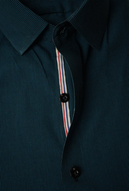 Zinc Black Pinstripe Ribbon Contrast Cotton Shirt