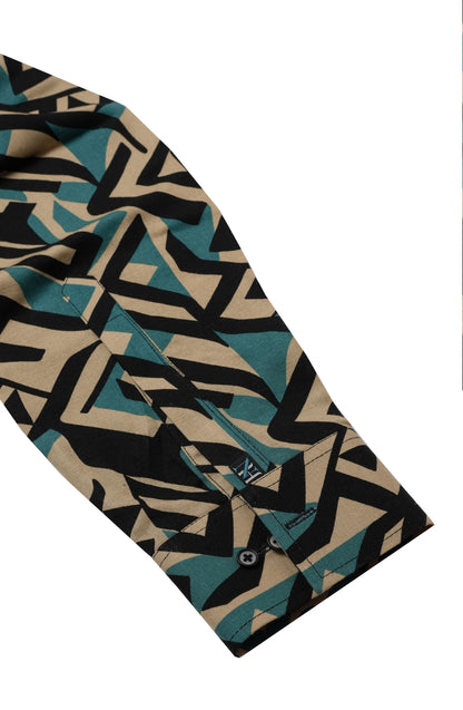 Geometric Pattern Printed Linen Shirt