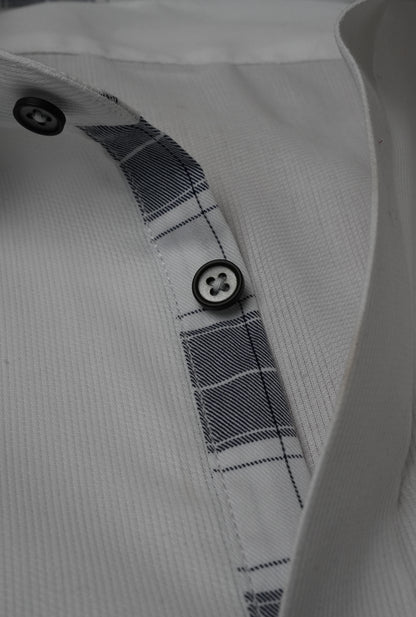 White Grey Windowpane Contrast Shirt