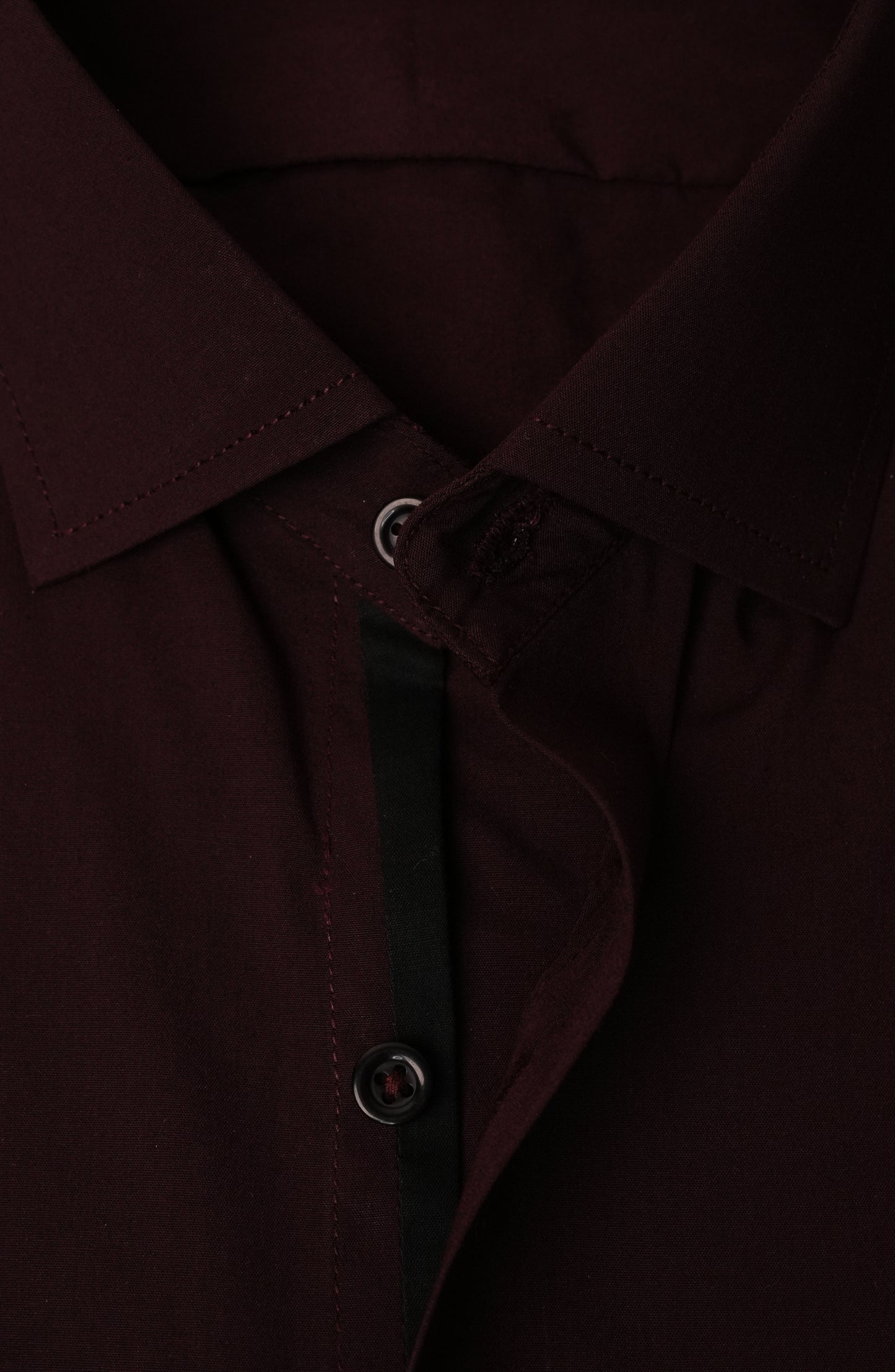 Maroon Plain Black Formal Contrast Shirt
