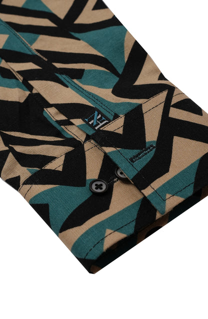 Geometric Pattern Printed Linen Shirt