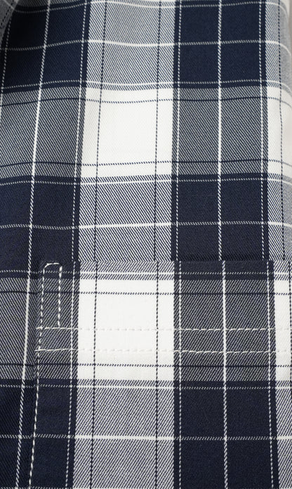 White Navy Blue Check Button-Down Collar Shirt