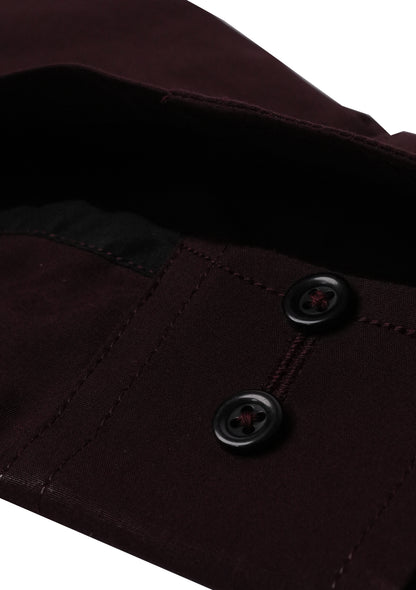 Maroon Plain Black Formal Contrast Shirt