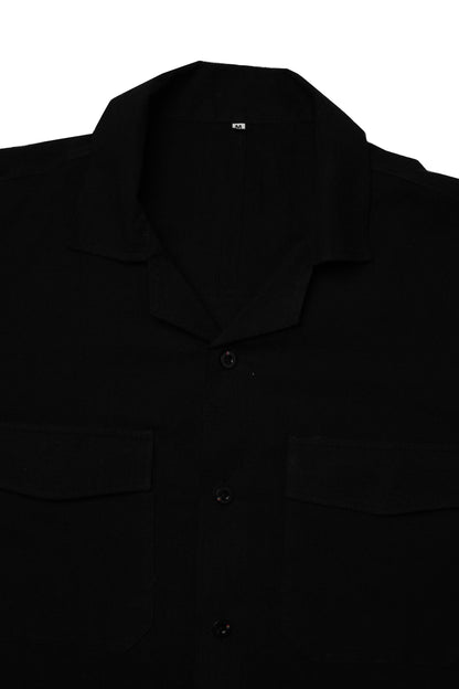 Black Leafy Old Money Half Sleeve Shirt