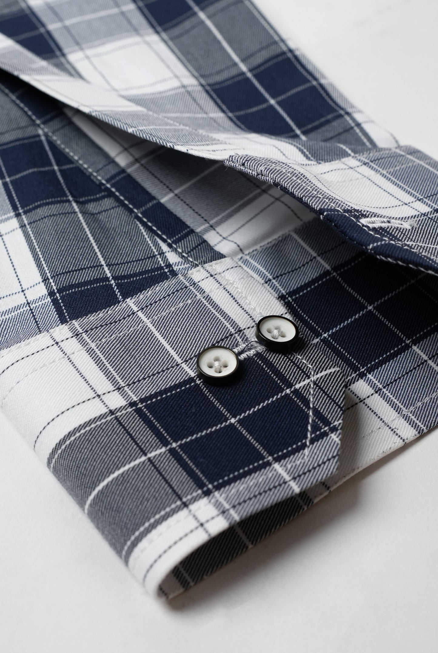 White Navy Blue Check Button-Down Collar Shirt