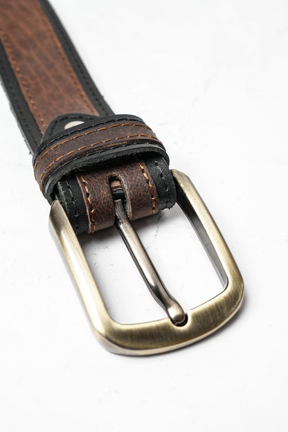 Dual Tone Leather Brass Belt