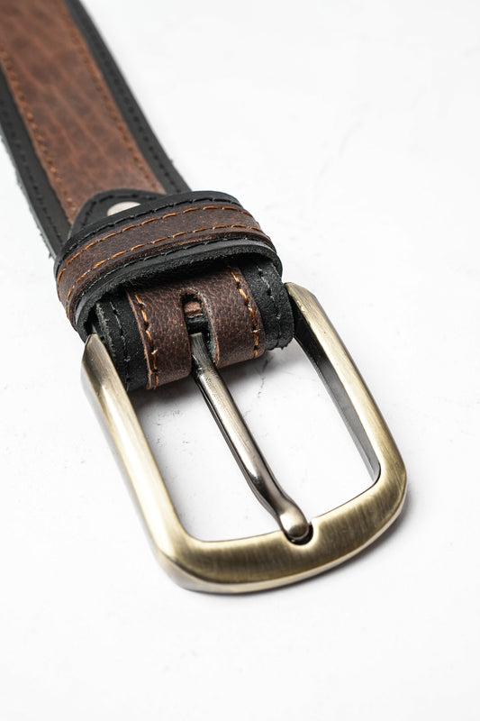 Dual Tone Leather Brass Belt