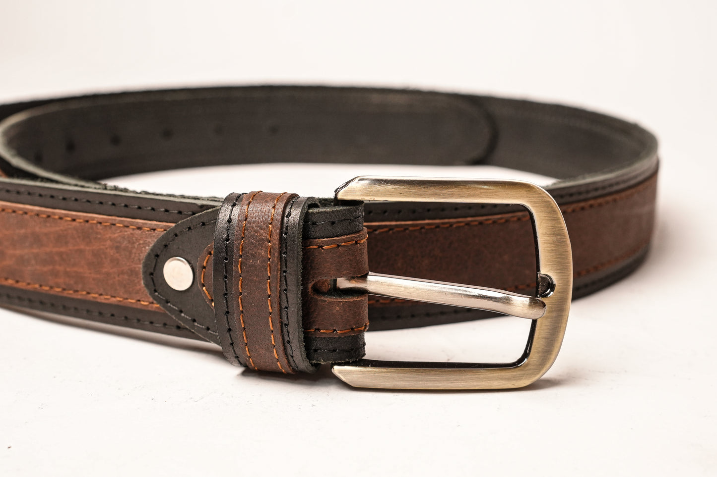Dual Tone Leather Brass Belt
