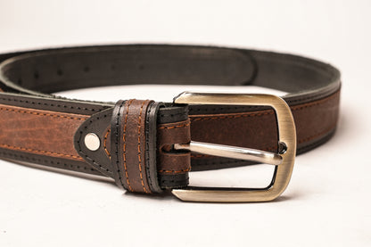 Dual Tone Leather Brass Belt