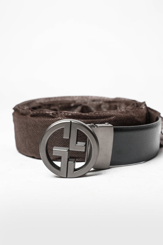 Black Leather Round Logo Belt