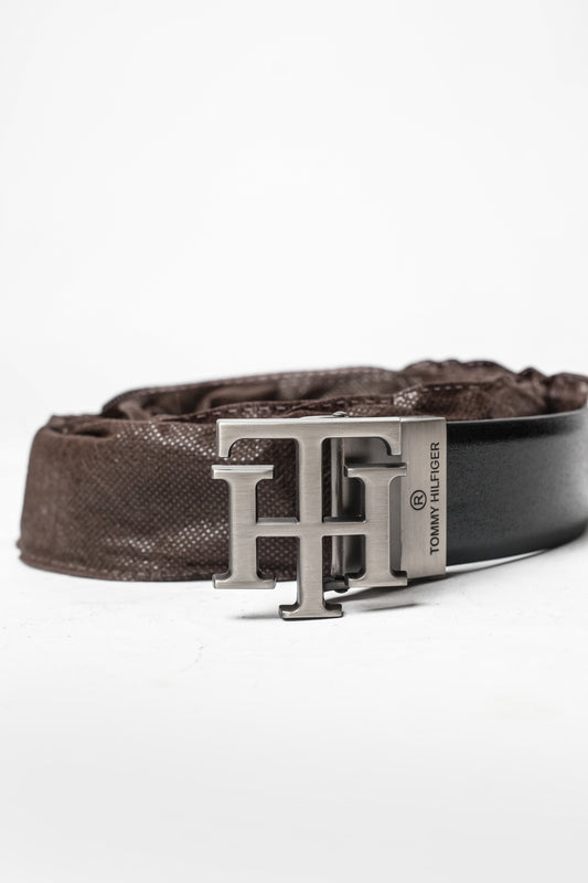 Black Leather TH Logo Belt