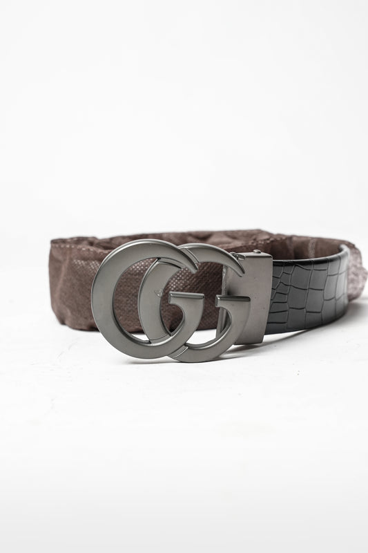 Black Rexine GG Buckle Belt