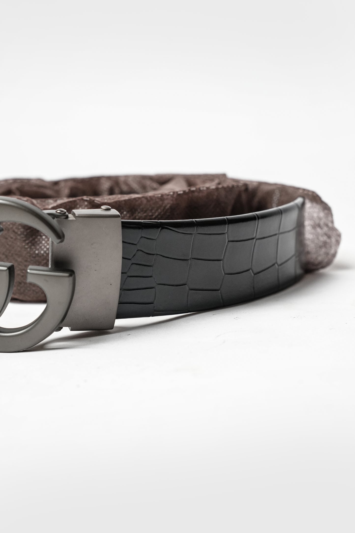 Black Rexine GG Buckle Belt